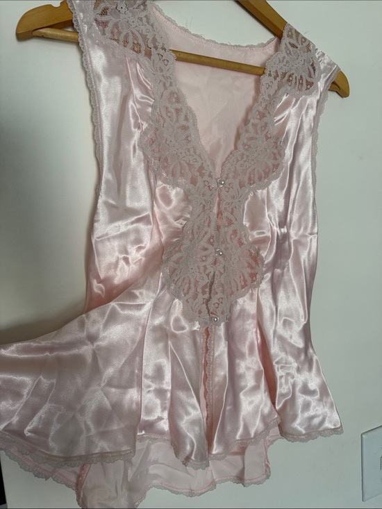 Vintage Other - Vintage Pink Satin Lace-Trim Chemise Top